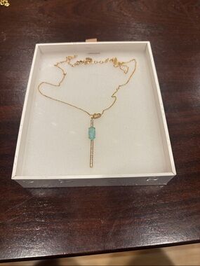 Gold Chain Necklace with Aqua Blue Quartz